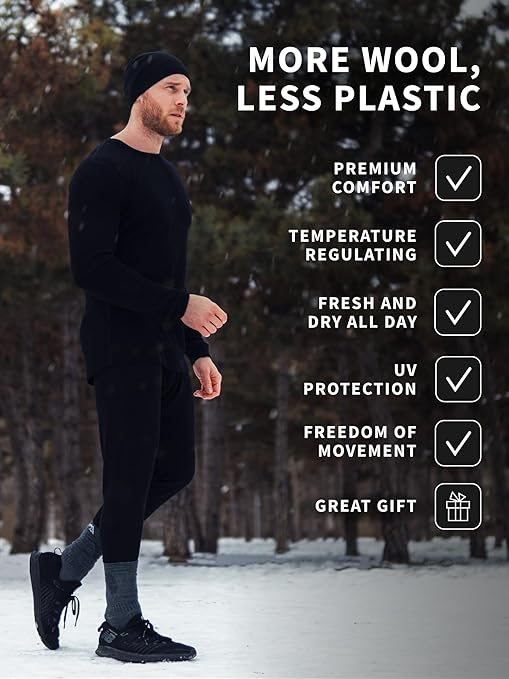 Merino.tech Merino Wool Base Layer Men - 100% Merino Wool Long Sleeve Thermal Shirts Midweight (S, 250 Navy)