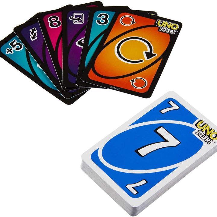 UNO FLIP! Family Card Game for Adults, Teens & Kids, Double-sided Deck with Special Flip Card, 112 Cards in Storage Tin, 7 Year Old and Up,