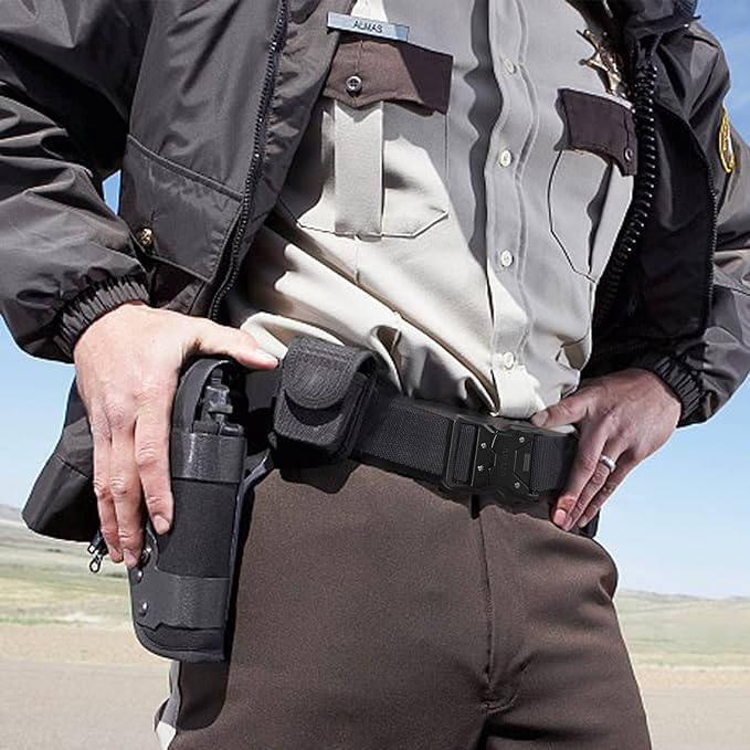 JUKMO Quick Release Tactical Belt, Military Work 1.5" Nylon Web Hiking Belt with Heavy Duty Seatbelt Buckle (Small-for Waist 30"-36" (Length 45"), Black)
