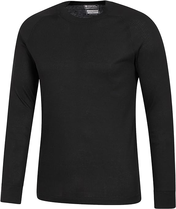 Mountain Warehouse Talus Mens Thermal Baselayer Top - Long Sleeve Sweater, Zip Neck, Quick Drying Pullover, Breathable, Lightweight - Great for, Travelling Black L