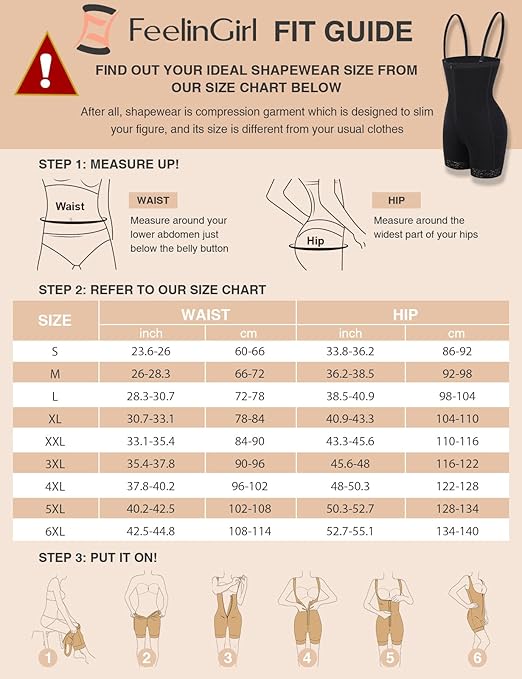FeelinGirl Shapewear Tummy Control Body Shaper for Women Fajas Full Body Shaper with Zipper Plus size, Black, 5XL