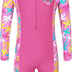 HUAANIUE Girls Kids One-Piece Swimsuit Anti-UV UPF 50+ Kids Girls Long Sleeve Zipper Bathing Suit 3-11 Years, S403-Cocoa Tree, 10-11 Years
