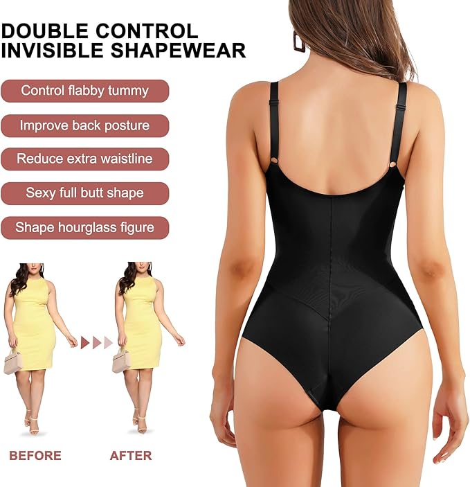 Gotoly Bodysuit Shapewear for Women Tummy Control Shaping Body Shaper Jumpsuits Tops with Bra Sleeveless Camisole Smooth Waist Trainer Bodywear Seamless Body Briefer (Black, XL)