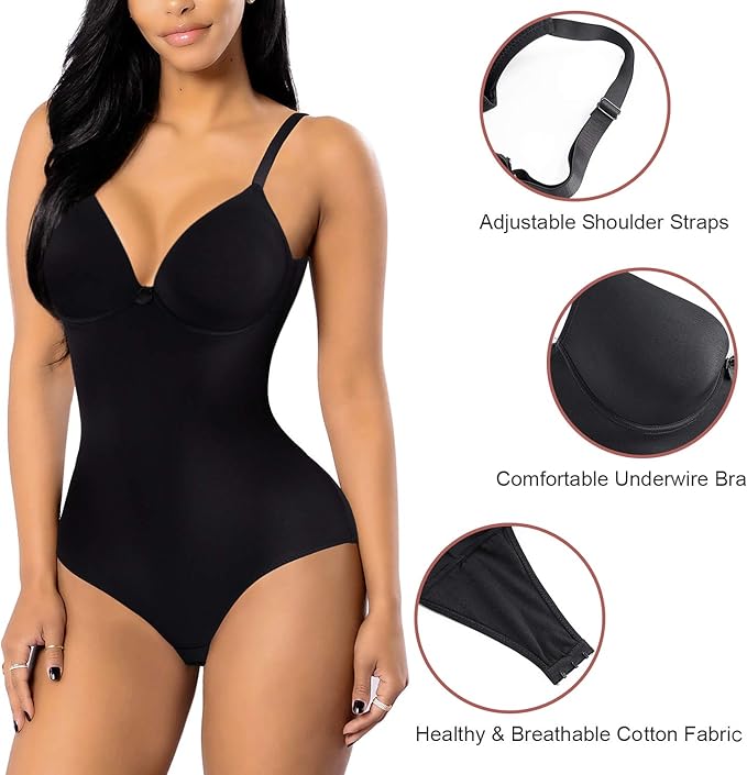 Gotoly Bodysuit Shapewear for Women Tummy Control Shaping Body Shaper Jumpsuits Tops with Bra Sleeveless Camisole Smooth Waist Trainer Bodywear Seamless Body Briefer (Black, XL)