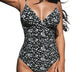 CUPSHE Women Swimsuit One Piece V Neck Tummy Control Ruched Front Low Back Bathing Suit Swimwear Black Floral S