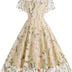 Odizli Cocktail Dress Women's Elegant Vintage Sleeveless Embroidered Knee-Length Dress Festive Wedding Short Evening Dress, Apricot #3, M