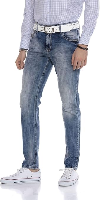 Cipo & Baxx Men's Jeans Trousers Slim Fit Contrast Stitching Regular Denim Trousers Casual Trousers - Multicolour - W30 L32