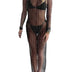 Women's Shimmer Sheer Mesh Cover Up Skirt Sleeveless Square Neck Beach Beach Bikini Slit Mid Length Cover Up (B-Black, M)
