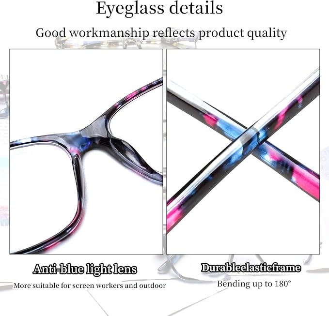 Kerecsen 6 Pack Ladies Reading Glasses Blue Light Blocking Spring Hinge Fashion Readers Computer Eyeglasses Women/Men (6 Pack Mix Color-1, 1.25, Diopter)