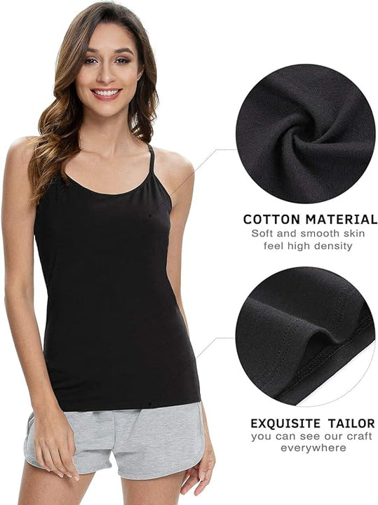 Vislivin Womens Cotton Camisole Adjustable Strap Tank Tops with Shelf Bra Stretch Undershirts Black/Gray-1 XXL