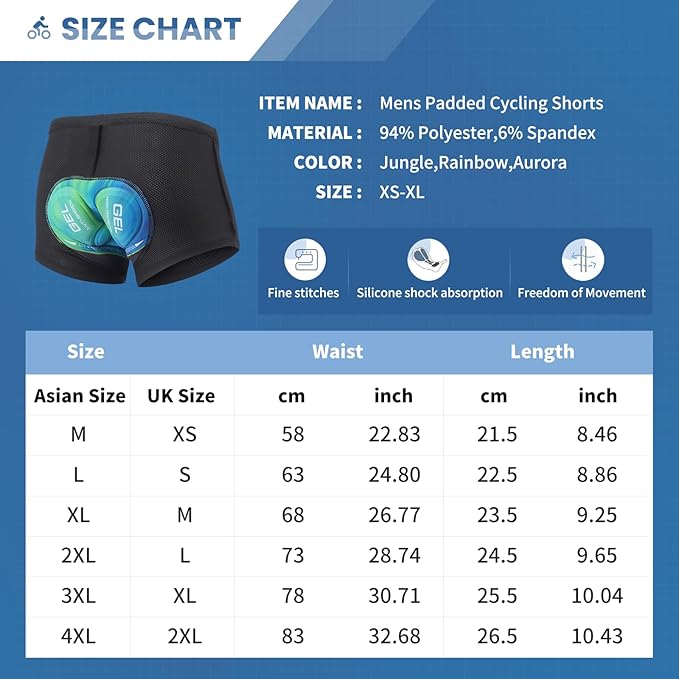 Sillictor Padded Cycling Shorts Men 9D Gel Cycle Shorts Mens Mountain Bike Shorts for Men Mesh Quick Dry Motorcycle Biking Cycling Undershorts Breathable Bicycle Underwear Liner 001F Turquoise 2XL