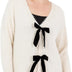Lovedrobe Women's Cardigan Ladies Long Sleeve Pearl Embellished Velvet Bow Knitwear Smart Casual Office Wear Popper Buttons, Cream 12-14
