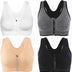 CLOUSPO Sports Bra Post Surgery Bra Zip Front Wireless with Removable Pads Yoga Bra for Workout Fitness(XXL,Black+White+Grey+Beige)