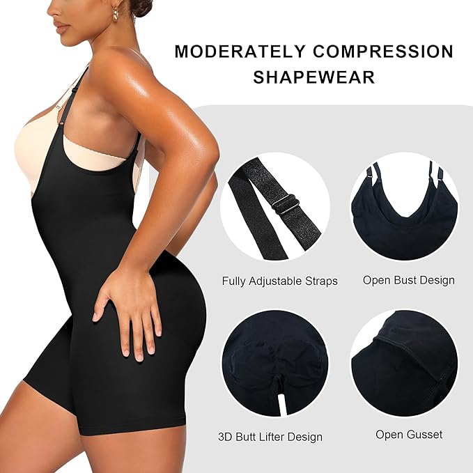 YIANNA Shapewear for Women Tummy Control Bodysuit Seamless Sculpting Body Shaper Open Bust Butt Lifter Shaping Shorts Black 5258 2XL/3XL