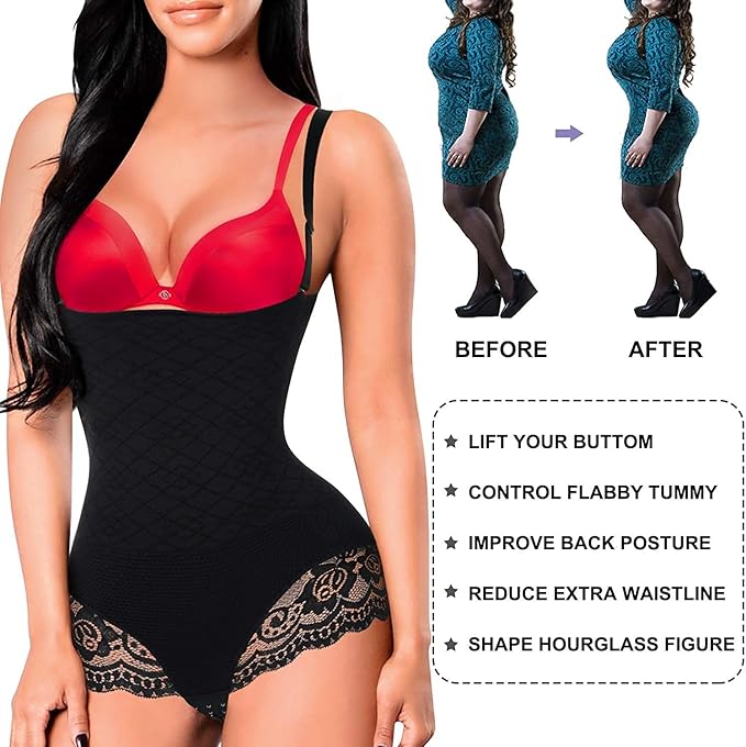 Gotoly Women Seamless Bodysuit Thong Butt Lifter Shapewear High Waist Trainer Panty Tummy Firm Control Body Shaper with Removable Straps (Black, X-Large - XX-Large)