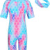 ZNYUNE Girls UV Sun Protection Swimsuit One Piece Long Sleeve UPF 50+ Sunsafe Swimwear Kids Swimming Costume with Zipper 4-12 Years S419 ScaleBlue 12A