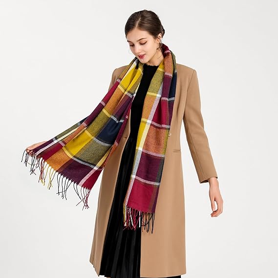 Good Nite Scarf Women Winter Purple Scarves Shawls Scarves Wraps Ladies Christmas Gifts Long Soft Warm Tartan Scarf Wool Spinning Tassel Long Stole for Women