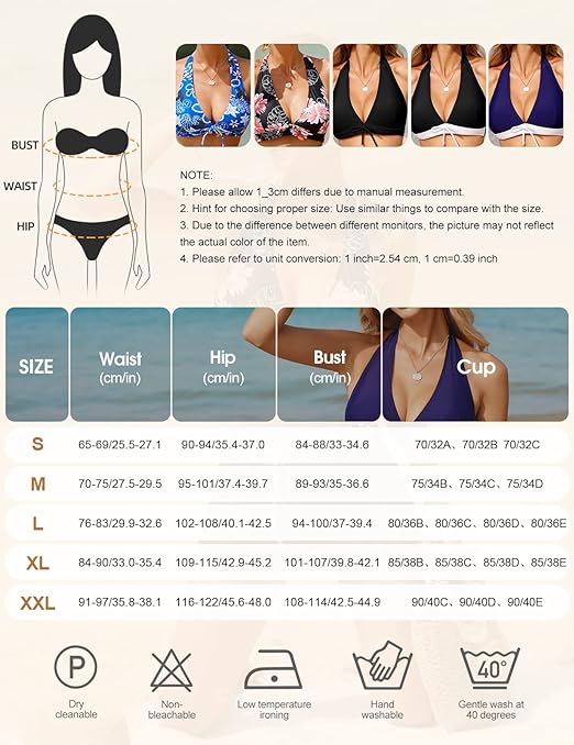 Vancavoo Halter Swimsuit for Women Two Pieces Ladies Bikini Sets Halter Neck Top with Elastic Belt Shorts Plus Size Push Up Padded Swimwear Sports Swimming Costume(A1-Black,XXL)