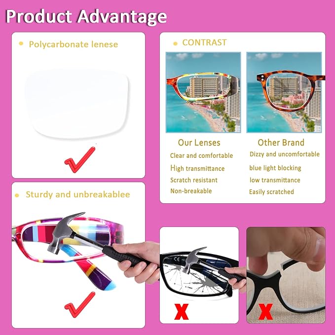 Kerecsen Women's Reading Glasses 4 Pairs Ladies Fashion Spring Hinge Readers (4 Pack Mix Color-2, 0.50, Diopter)