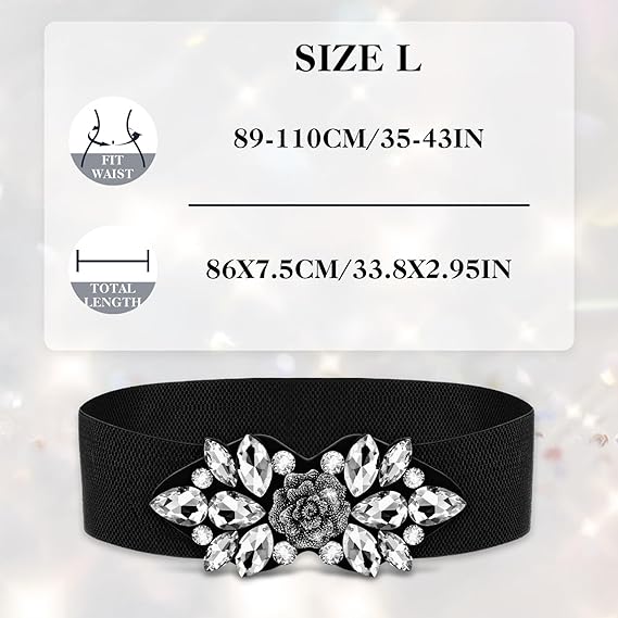 Amaxiu Elastic Rhinestone Wide Waist Belt, Stretchy Crystal Thick Belts Vintage Flower Waistband Waist Accessories for Women Dress