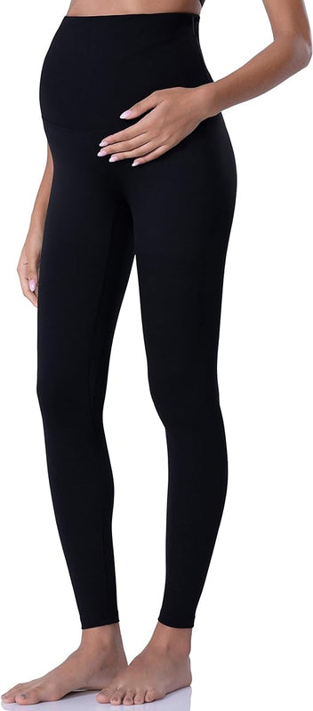 POSHDIVAH Women's Maternity Leggings Over The Belly Pregnancy Yoga Pants Active Wear Workout Leggings, Black, S