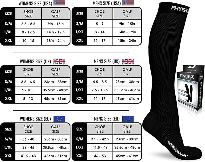 Physix Gear Compression Socks for Men & Women 20-30 mmhg,Best Graduated Athletic Fit for Running Nurses Shin Splints Flight Travel&Maternity Pregnancy - Boost Stamina Circulation & Recovery BLACK LXL