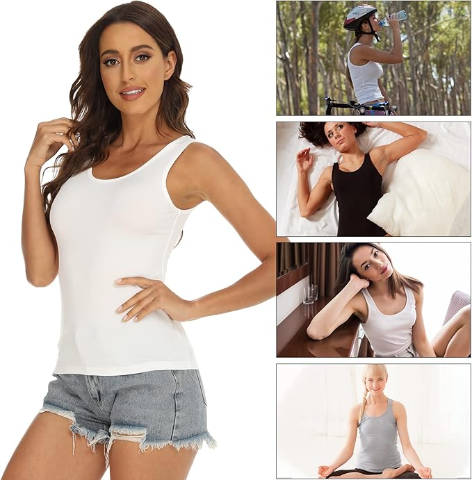 BQTQ 5 Pcs Tank Tops for Women Undershirt Sleeveless Vest Tops for Women and Girls (Black, White, Grey, Pink, Beige, L)