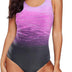 Aleumdr Ladies Sleeveless Gradient Colorblock Print Soft Cup Padded Plus Size Swimming Suits One Piece Swimwear for Women Purple Large