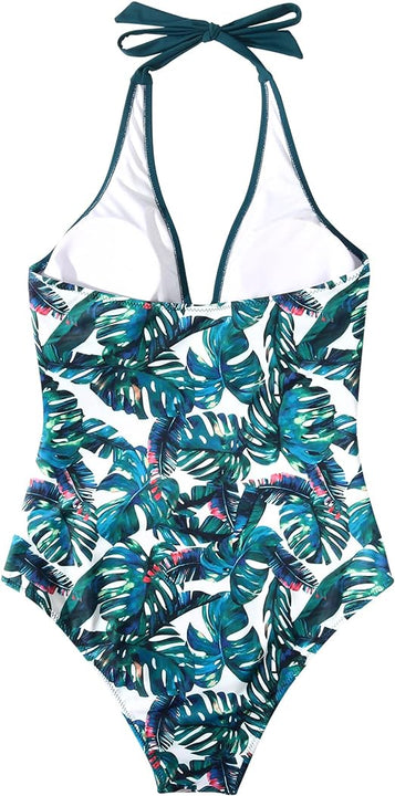 RXRXCOCO Women Cross Push Up Tummy Control One Piece Halter High Waisted Swimming Costume Swimsuits Swimwear