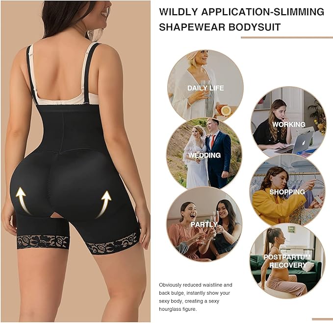 FeelinGirl Shapewear Tummy Control Body Shaper for Women Fajas Full Body Shaper with Zipper Plus size, Black, 5XL