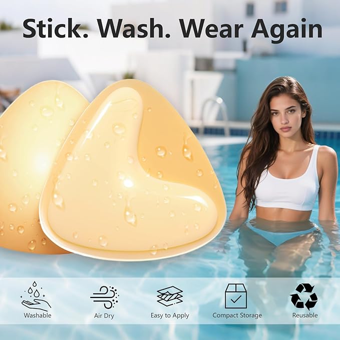 Vety 2025 Sticky Bra Inserts, Reusable Stick On Bra Push Up Invisible Self-Adhesive Bras for Evening Dress, Wedding Dress and Backless Strapless Clothing (UK, Alpha, L, Regular, Regular, Beige)