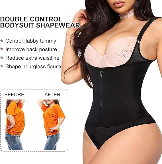 Gotoly Open Bust Bodysuit Women Latex Waist Trainer Compression Tummy Control Body Shaper Slim Zipper Hook Shapewear Waist Trainer Corset, L, Black