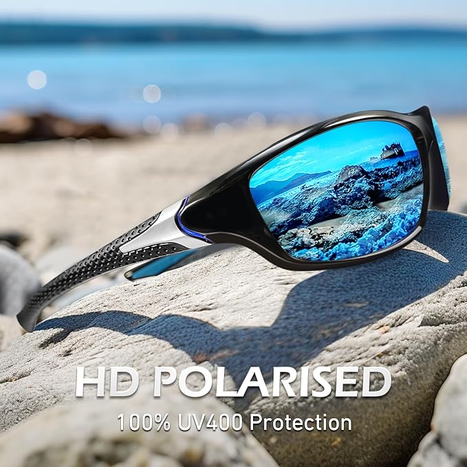 Sunier Polarised Sports Sunglasses for Men Women, Wrap Around Unbreakable Fishing Driving Sun Glasses with 100% UV400 Protection