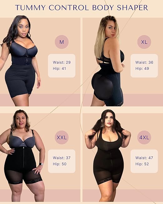 SHAPELLX Fajas Colombianas Shapewear for Women Tummy Control Plus Size Postpartum Body Shaper Butt Lifting Bodysuit, A1-black, Medium