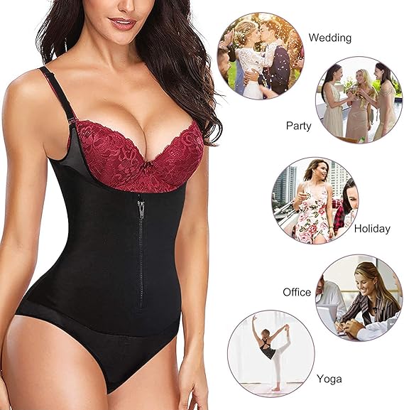 Gotoly Open Bust Bodysuit Women Latex Waist Trainer Compression Tummy Control Body Shaper Slim Zipper Hook Shapewear Waist Trainer Corset, L, Black
