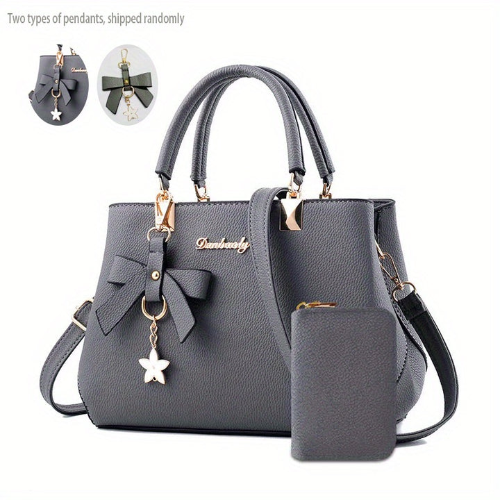 Chic Women’s Bow Handbag – Top Handle Satchel with Coin Purse & Adjustable Strap