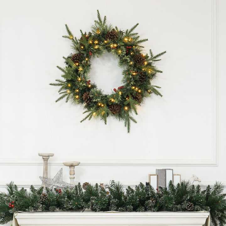 60cm Cone & Berry Christmas Wreath with LED Lights