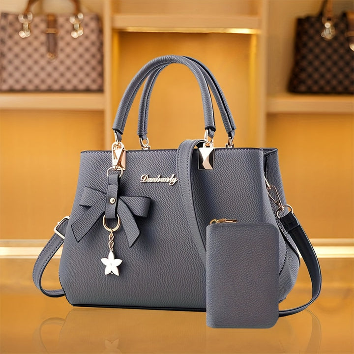 Chic Women’s Bow Handbag – Top Handle Satchel with Coin Purse & Adjustable Strap