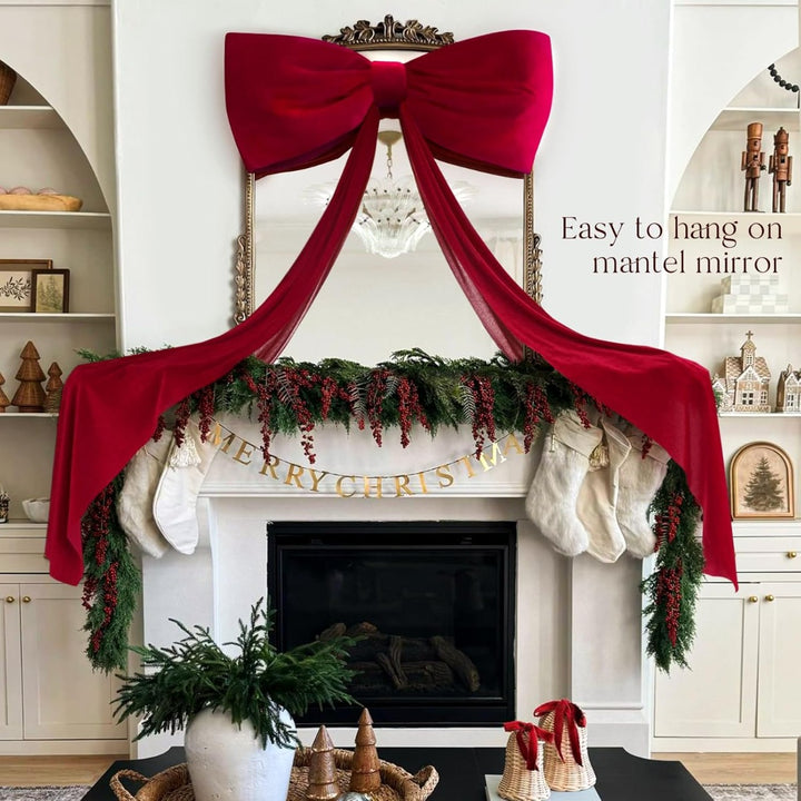 Large Luxury Red Velvet Christmas Tree Topper Bow – Deep Burgundy Glossy Bow