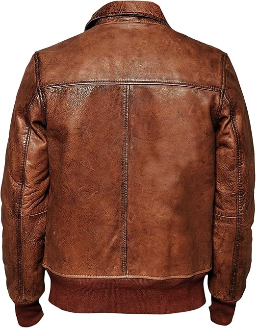Mens Biker Vintage Distressed Bomber Winter Leather Jacket, Brown, XL-For Person with Chest (43 inches or 109cm)