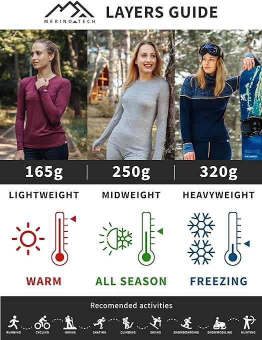 Merino Wool Base Layer Womens Leggings 100% Merino Thermal Underwear Pants for Women Midweight + Wool Socks