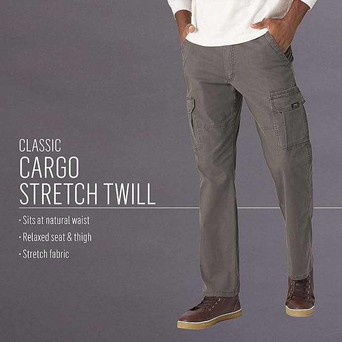 Wrangler Authentics Men's Relaxed Fit Stretch Cargo Pant Casual, Black, 42W x 30L