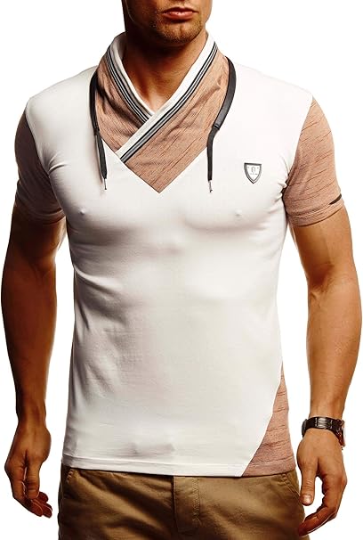 Leif Nelson Men's Summer T-Shirt with Drawstring, Regular Fit Men's T-Shirt with High Cotton Content, Fashionable Men's T-Shirt, Stylish Men's T-Shirt, Short Sleeve, beige, L