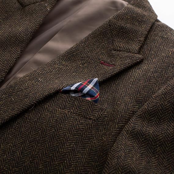 PJ PAUL JONES Men's Vintage Herringbone Tweed Blazers British Wool Blend Sport Coat Jacket, Brown Herringbone, XL