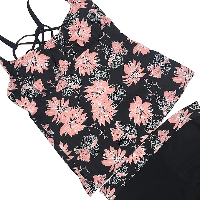 Sixyotie Women’s Swimwear Gradient Color Tankini Set Top with Shorts Low Waist Sporty Swimsuit Bikini (Smalldaisy,2XL)