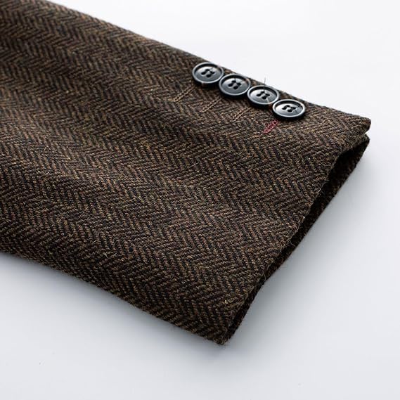 PJ PAUL JONES Men's Vintage Herringbone Tweed Blazers British Wool Blend Sport Coat Jacket, Brown Herringbone, XL