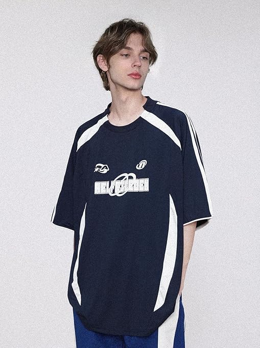 Aelfric Eden Men's Oversized T-Shirt with Print Vintage Cotton Raglan Tee T-Shirt Women's Summer Shirt, Blue 01, S