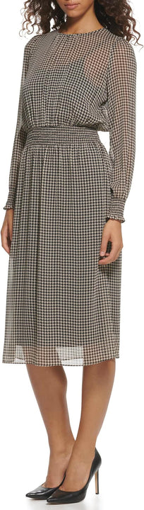 Tommy Hilfiger Women's Sintched Waist Midi Dress, Bisque Multi, 8
