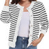 GRECERELLE Womens Lightweight Cardigan Casual Frenchy Striped Button Down Long Sleeve Knit Jumper Ladies Cardigans (White Black Striped,M)