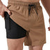 Arcweg Men's Swim Trunks Mens Swimming Shorts with Compression Liner Quick Dry Stretchy 2 in 1 Board Shorts with Zipper Pockets Khaki L(UK)